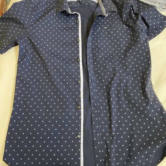 7 Diamonds Shirt Mens Medium Blue Short Sleeve Button Up Pocket Diamond Print - Picture 9 of 12